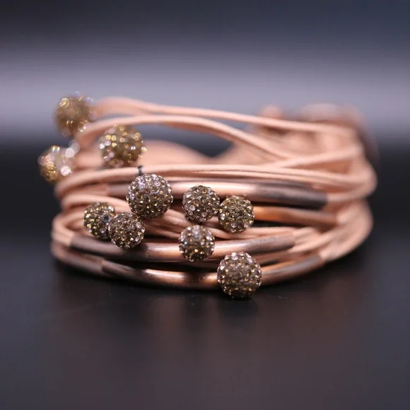 Gillian Julius Blush Copper Tubes Two - Tone Diamond Balls Bracelet
